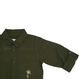 Kids Boys Olive Green Embroidered Full Sleeve Shirt