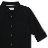Kid Boys Collar Neck Roll Up Sleeve Solid Shirt