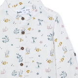 Baby Boys Grandad Collar Neck Roll Up Sleeve Printed Shirt