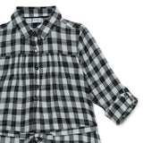 Kid Girls Collar Neck Roll UP Sleeve Gingham Checks Top