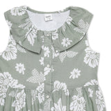 Kid Girls Frill Neck Sleeveless Green Dress