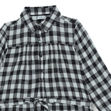 Kid Girls Collar Neck Roll UP Sleeve Gingham Checks Top