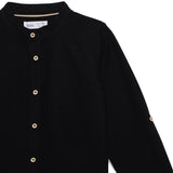 Kid Boys Grandad Collar Neck Roll Up Sleeve Cotlin Shirt