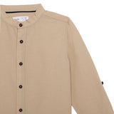 Kid Boys Grandad Collar Neck Roll Up Sleeve Cotlin Shirt