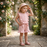 Baby Girls Textured Peach Playsuit