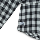 Kid Girls Collar Neck Roll UP Sleeve Gingham Checks Top