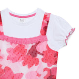 Kid Girls Pinafore Georgette Dress With Inner Puff Sleeve T-Shirt-2 pcs set