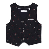 Baby Boys Collar Neck Roll Up Sleeve Shirt with Bow Tie, Waist Coat And Pant Set(4pcs pack)