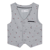 Baby Boys Collar Neck Roll Up Sleeve Shirt with Bow Tie, Waist Coat And Pant Set(4pcs pack)