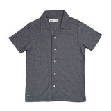 Kid Boys Safari Collar Neck Half Sleeve Textured Navy T-Shirt