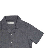 Kid Boys Safari Collar Neck Half Sleeve Textured Navy T-Shirt