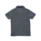 Kid Boys Safari Collar Neck Half Sleeve Textured Navy T-Shirt