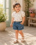 Baby Girls Collar Neck Puff Sleeve Shirt