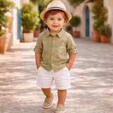 Baby Boys Collar Neck Embroidered Sand Shirt