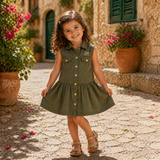 Girls Collar Neck Kimono Sleeve Short Dress