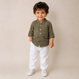 Baby Boys Off White Linen Blend Wide Leg Pant