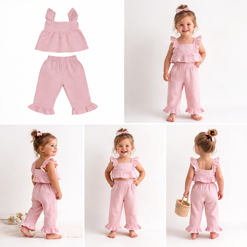 Baby Girls Spaghetti Tank Top With Shorts 2pcs Set