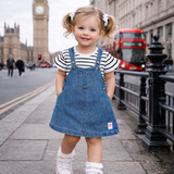 Baby Girls Denim Pinafore Dress With Inner Striped T-Shirt (2pcs Set)