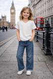Kid Girls V-Neck Half Sleeve Cropped Top
