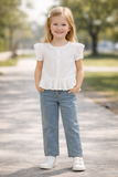 Kid Girls Peplum Hem Puff Sleeve Top