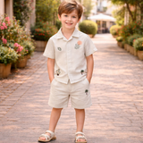 Kid Boys Safari Collar Neck Half Sleeve Shirt With Bermuda(2Pcs set)