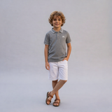 Kid Boys Collar Neck Half Sleeve Grey Polo T-Shirt