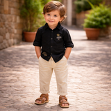 Baby Boys Collar Neck Embroidered Black Shirt