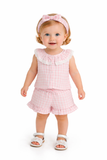 Baby Girls Gingham Checks Top & Shorts Co-ord Set with Headband(3pcs set)