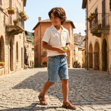 Kid Boys Safari Collar Neck Half Sleeve Textured T-Shirt