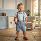 Baby Boys Collar Neck Half Sleeve Decorative Playsuit