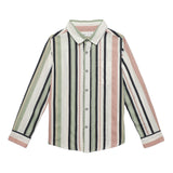 Kid Boys Collar Neck Roll Up Sleeve Stripes Shirt