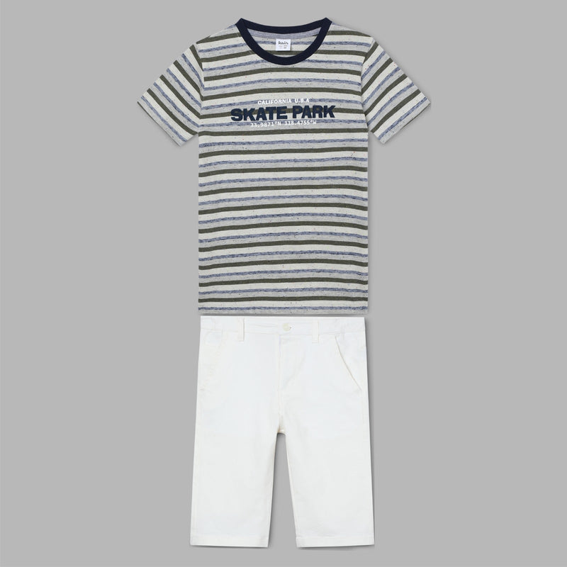 Kid Boys Solid Twill Off White Bermuda