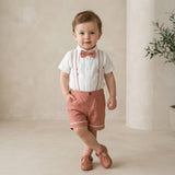 Baby Boys Shirt With Suspender Shorts and Bow Tie(3pcs set)