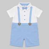 Baby Boys Collar Neck Half Sleeve Decorative Playsuit