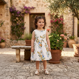 Girls Round Neck Printed Sleeveless Dress