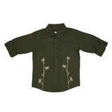 Kids Boys Olive Green Embroidered Full Sleeve Shirt