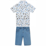 Kid Boys Safari Neck Half Sleeve Printed Shirt
