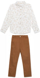 Kid Boys Collar Neck Roll Up Sleeve Printed Shirt