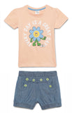 Baby Girls Round Neck Puff Sleeve Peach Graphic T-Shirt